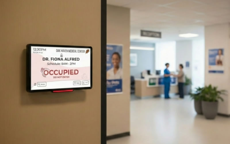 Medical center using meeting room display