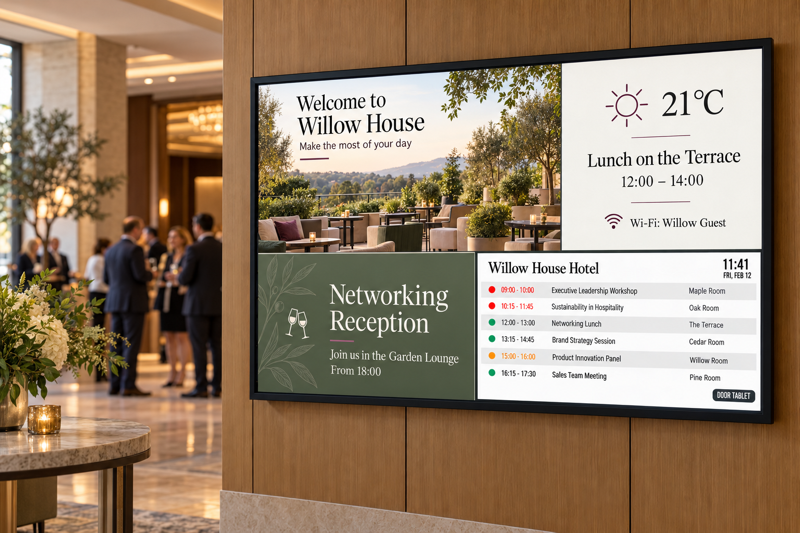 Door Tablet digital signage for schedules and custom content